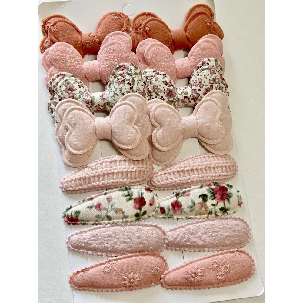 16 Pcs Baby Toddler Girl Fabric Hair Clips Set Vintage Floral Bow Snap Barrettes